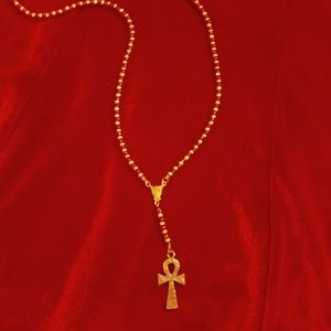 Handmade Red and gold beaded Egyptian Ankh Necklace